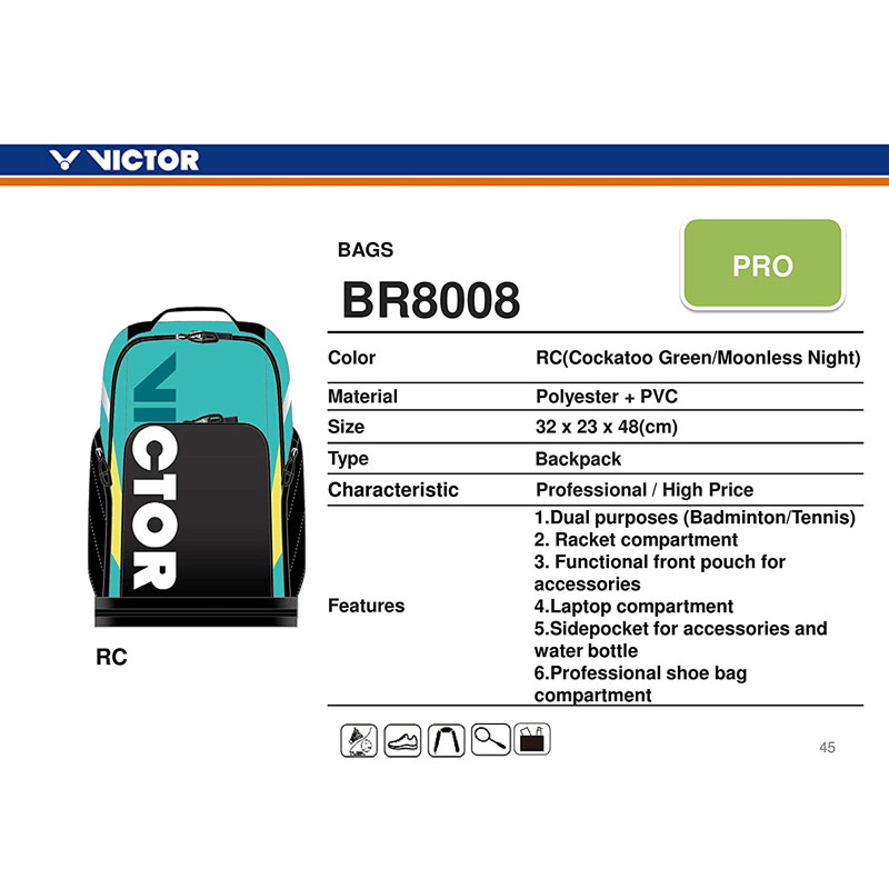 Victor Professional Badminton Backpack BR-8008 (2Pcs Racket Storage Space)