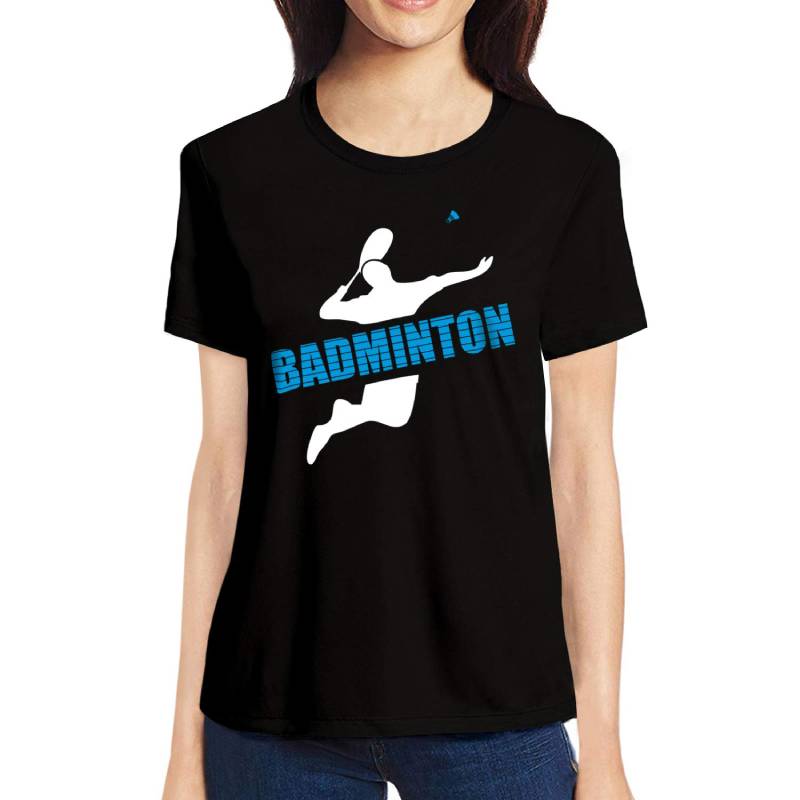 Womens Badminton Text Cotton Printed Round Neck Half Sleeves Black