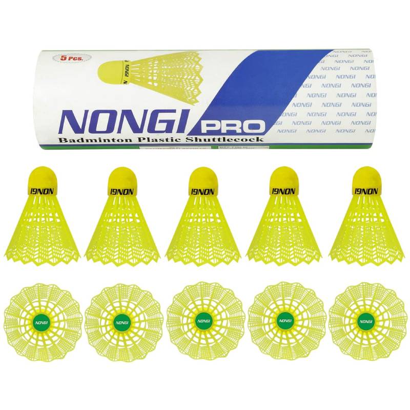Nongi Pro Shuttlecocks (5 Yellow Plastic) for Outdoor Indoor Sports