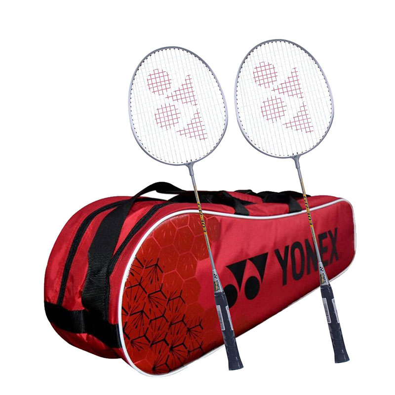 Yonex Kitbag Racquet Badminton Kit (1 SUNR 1005 Badminton Kitbag + 2 GR 303 Badminton Racquet, GREY)