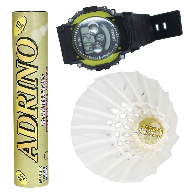  AD-10 Adrino Strong Feather Badminton Shuttle cocks (Pack of Ten) with a free Digital Watch.