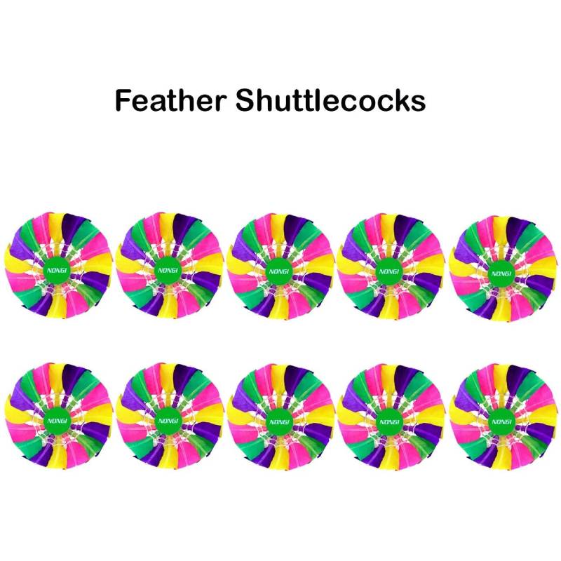 Nongi 400 Colored Feather Badminton Shuttlecock (Multicolor) - Pack of 10