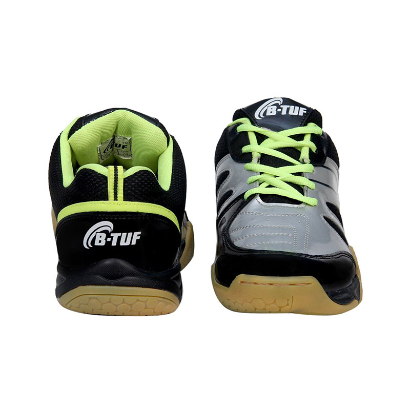 B-Tuf EMPOWER AntiSkid Super Grip Badminton Shoes (Non Marking) Men's/Women's (Silver/Black/Green)
